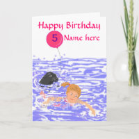 Child Swimmer Girl birthday card add age name