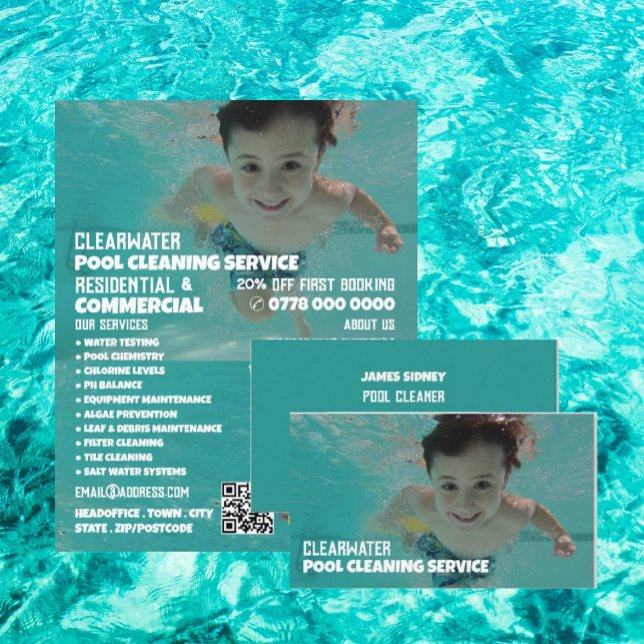 Child Swimmer Portrait, Swimming Pool Cleaner Business Card (Creator Uploaded)