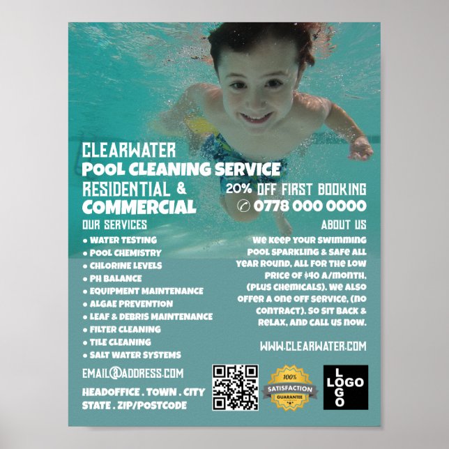 Child Swimmer Portrait, Swimming Pool Cleaning Poster (Front)