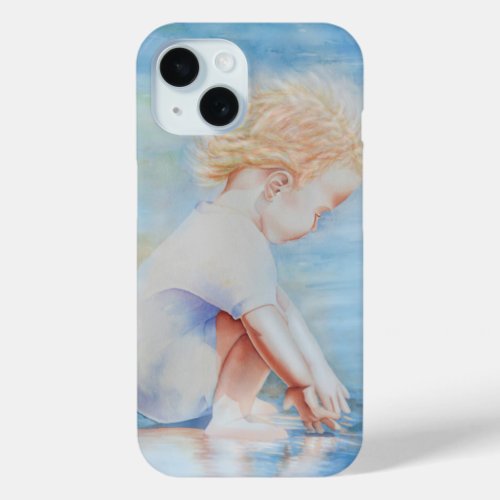 Child toddler on beach lakefront water scene  iPhone 15 case