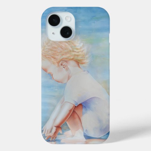 Child toddler on beach lakefront water scene  iPhone 15 case