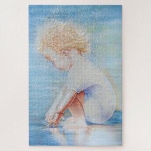 Child toddler on beach lakefront water scene jigsaw puzzle