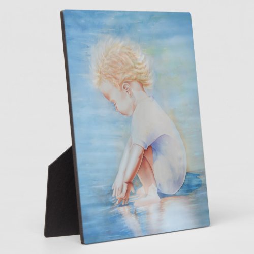 Child toddler on beach lakefront water scene  plaque