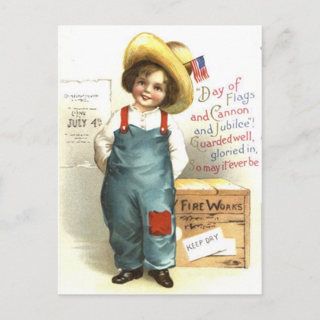 Child US Flag Box Fireworks 4th of July Postcard (Front)