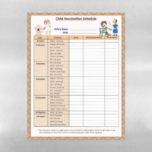 Child Vaccination Chart Magnetic Dry Erase Sheet