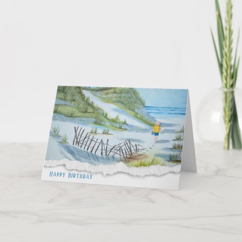 Child Walking On a Beach Birthday Card