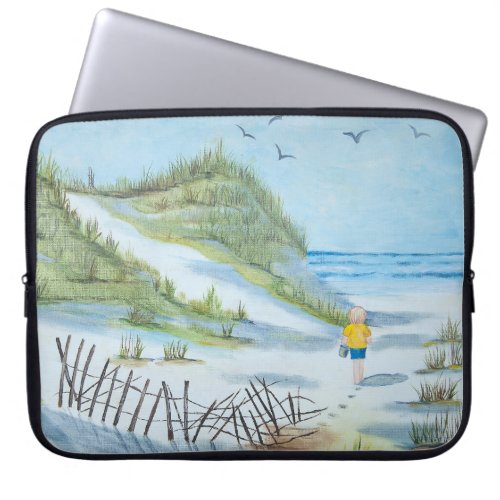 Child Walking on a Beach Laptop Sleeve