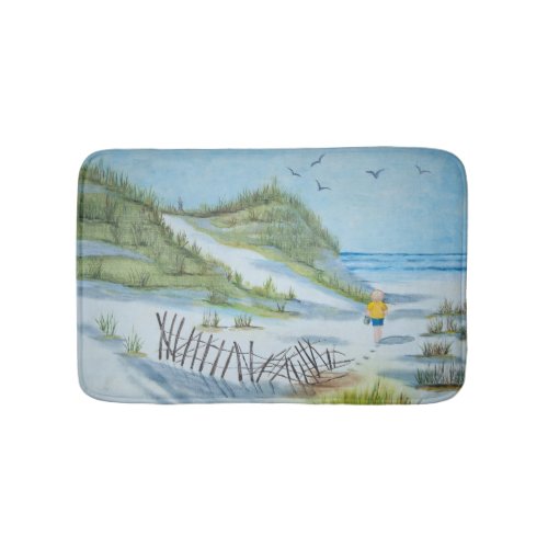 Child Walking On A Beach Painting Bathroom Mat