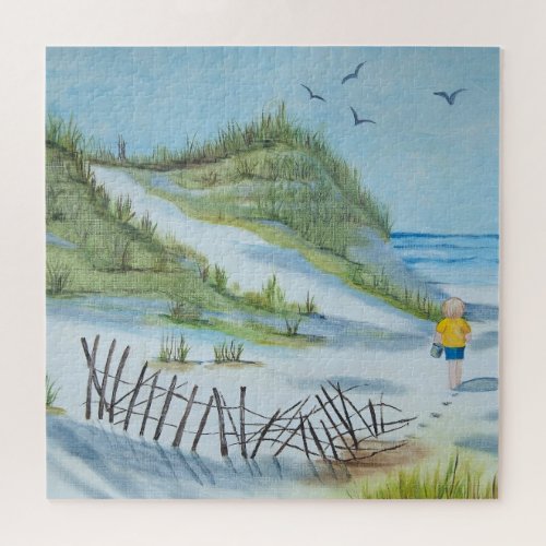 child walking the seashore watercolor painting jigsaw puzzle