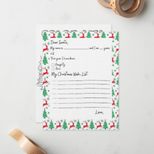 Child Wish List To Santa Coloring Card