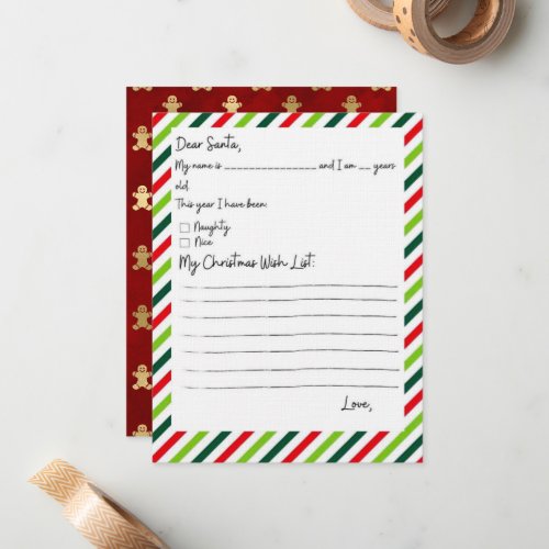 Child Wish List To Santa Note Card