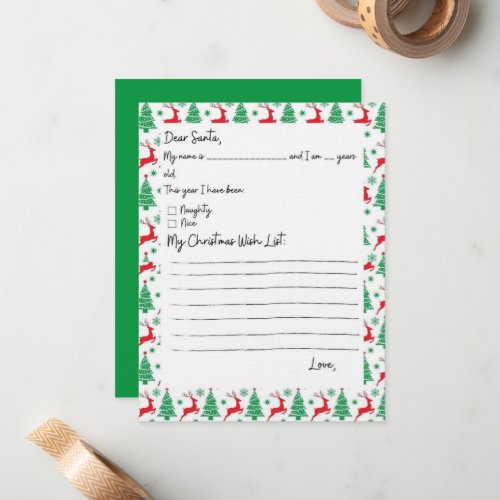 Child Wish List To Santa Reindeer and Trees Card