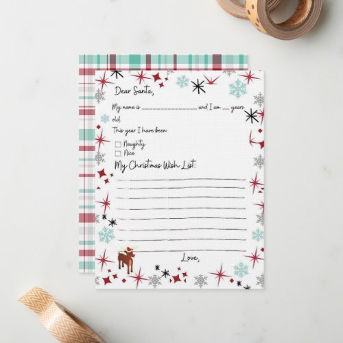 Child Wish List To Santa Stars and Plaid Card