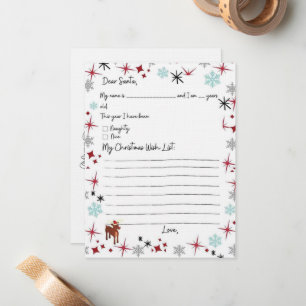 Child Wish List To Santa Stars Coloring Page Card