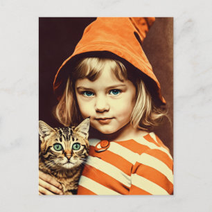 Child Witch and Her Cat Postcard