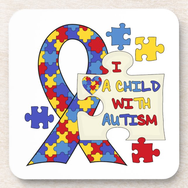 Child With Autism Awareness Ribbon Beverage Coaster (Front)