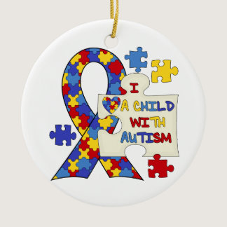 Child With Autism Awareness Ribbon Ceramic Ornament