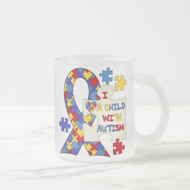 Child With Autism Awareness Ribbon Frosted Glass Coffee Mug (Right)