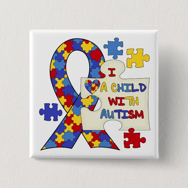 Child With Autism Awareness Ribbon Pinback Button (Front)