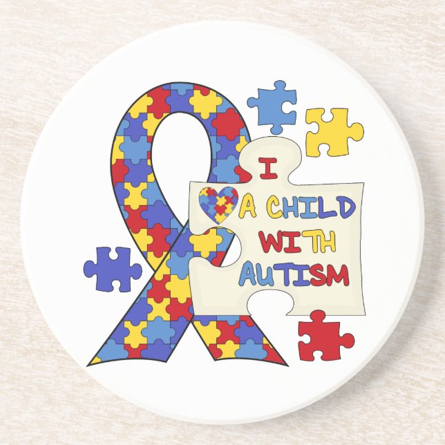 Child With Autism Awareness Ribbon Sandstone Coaster (Front)