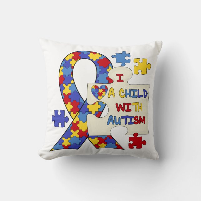 Child With Autism Awareness Ribbon Throw Pillow (Front)