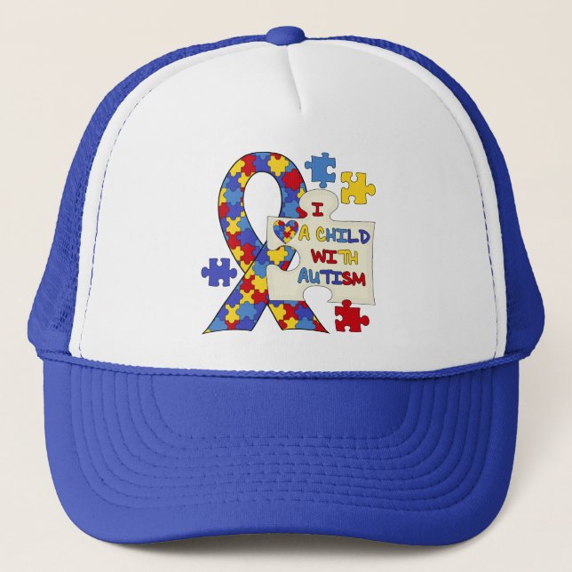 Child With Autism Awareness Ribbon Trucker Hat (Front)