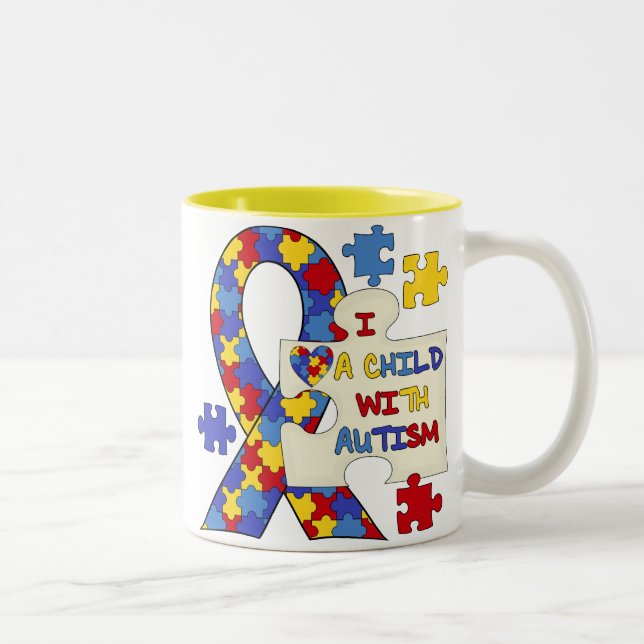Child With Autism Awareness Ribbon Two-Tone Coffee Mug (Right)