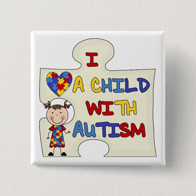 Child WIth Autism Brunette Girl 2 Button (Front)