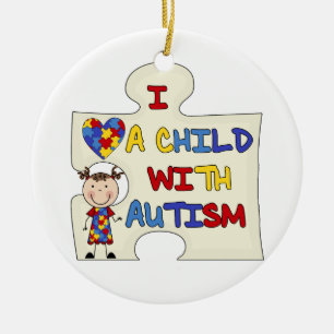 Child WIth Autism Brunette Girl 2 Ceramic Ornament