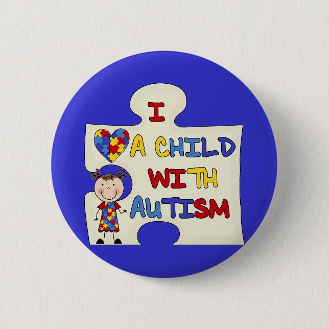 Child WIth Autism Brunette Girl 2 Pinback Button (Front)