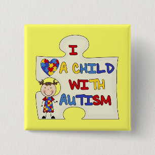 Child WIth Autism Brunette Girl 2 Pinback Button
