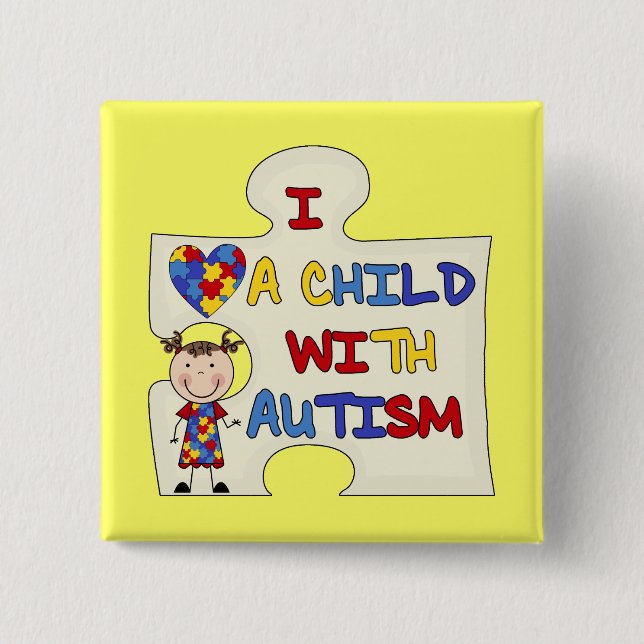 Child WIth Autism Brunette Girl 2 Pinback Button (Front)