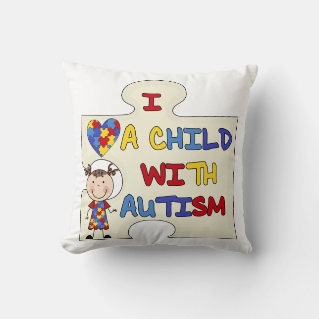 Child WIth Autism Brunette Girl 2 Throw Pillow (Front)