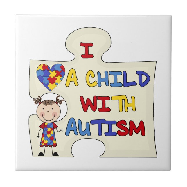Child WIth Autism Brunette Girl 2 Tile (Front)