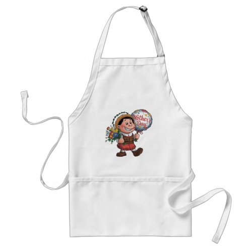 Child with balloon and flowers for Mothers Day Adult Apron