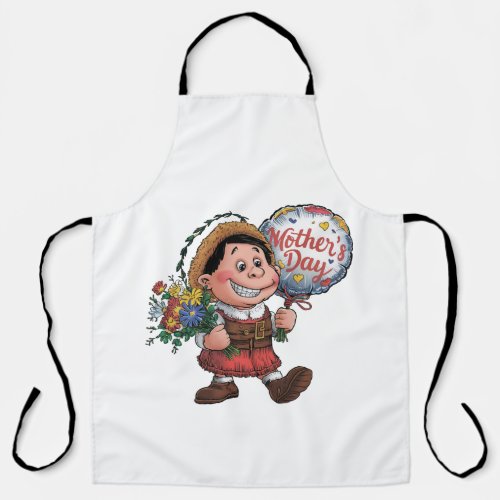 Child with balloon and flowers for Mothers Day Apron