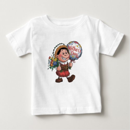 Child with balloon and flowers for Mothers Day Baby T_Shirt