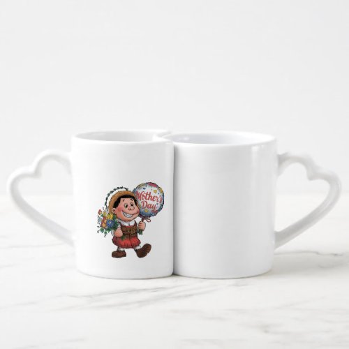 Child with balloon and flowers for Mothers Day Coffee Mug Set