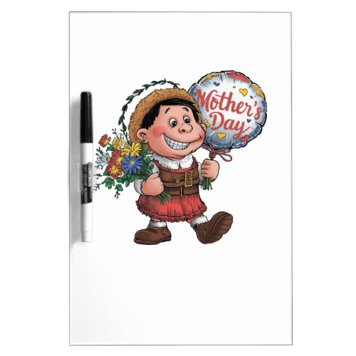 Child with balloon and flowers for Mothers Day Dry Erase Board