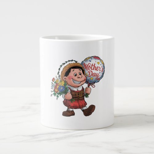 Child with balloon and flowers for Mothers Day Giant Coffee Mug