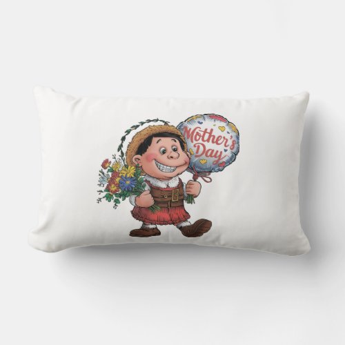 Child with balloon and flowers for Mothers Day Lumbar Pillow