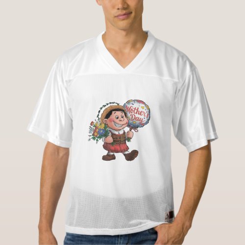 Child with balloon and flowers for Mothers Day Mens Football Jersey