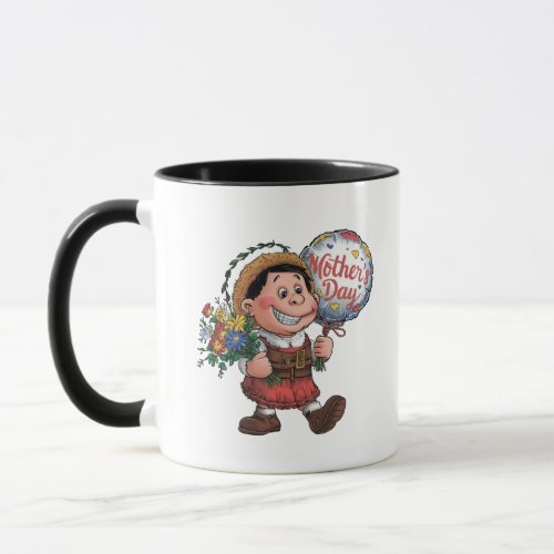 Child with balloon and flowers for Mothers Day Mug