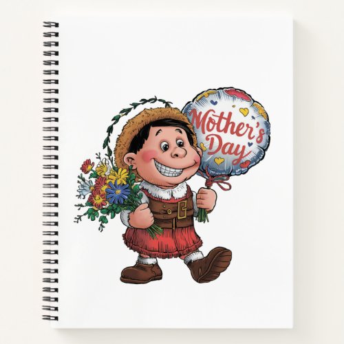 Child with balloon and flowers for Mothers Day Notebook