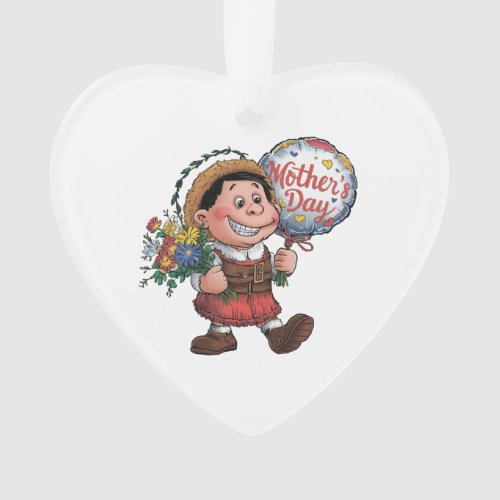 Child with balloon and flowers for Mothers Day Ornament