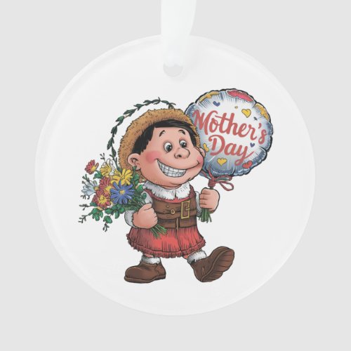 Child with balloon and flowers for Mothers Day Ornament