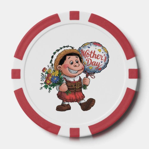 Child with balloon and flowers for Mothers Day Poker Chips