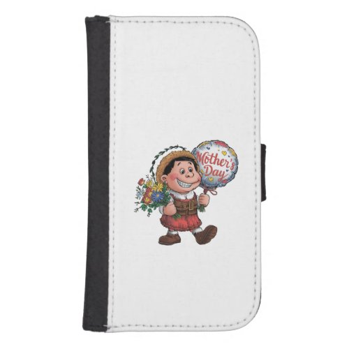 Child with balloon and flowers for Mothers Day Galaxy S4 Wallet Case