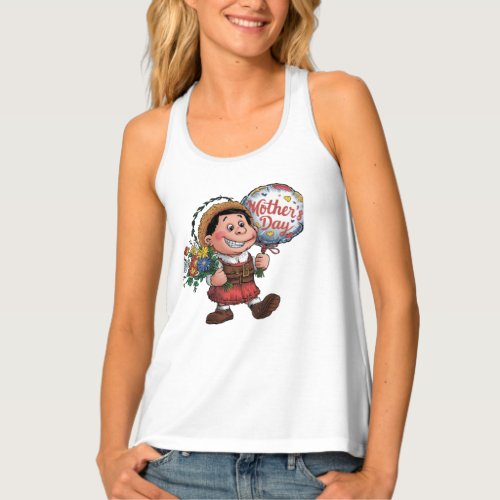 Child with balloon and flowers for Mothers Day Tank Top