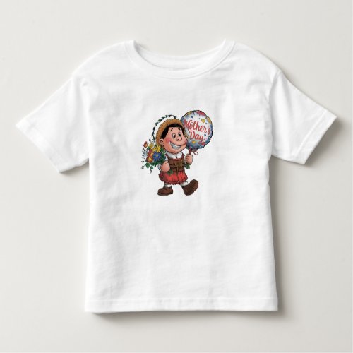 Child with balloon and flowers for Mothers Day Toddler T_shirt